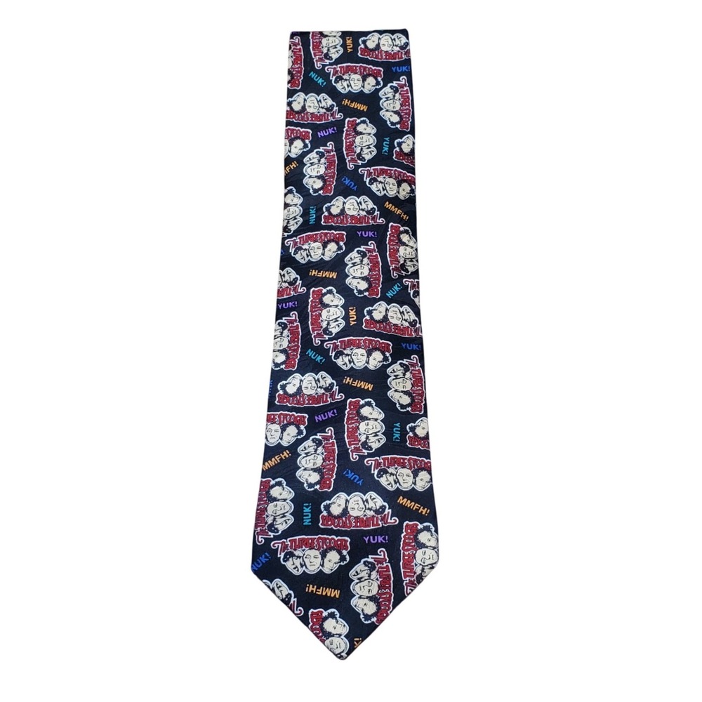 Vintage 90s Ralph Marlin RM Style Three Stooges Silk Necktie Moe Larry Curly USA